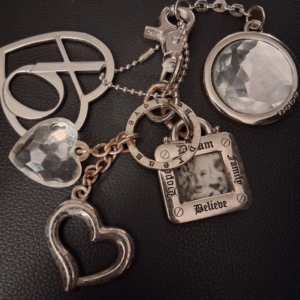 Vintage Y2K Bling Bag Charm‎ Chunky Bundle Bebe Diamond Gem Heart Fob